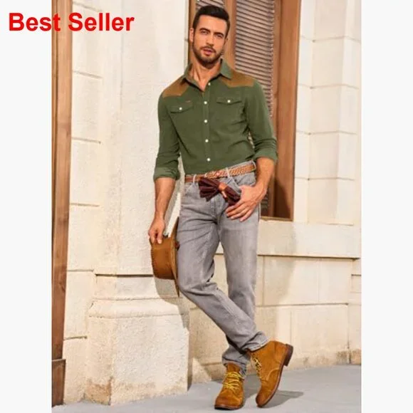 Corduroy Shirt Jacket Long Sleeve Button Down Western Casual - Picture 4 of 7